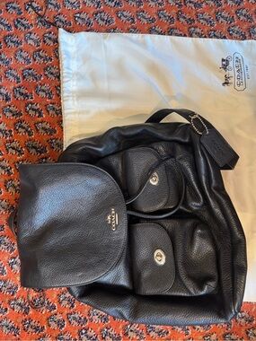 Coach Black Pebbled Leather Backpack with Front Pockets